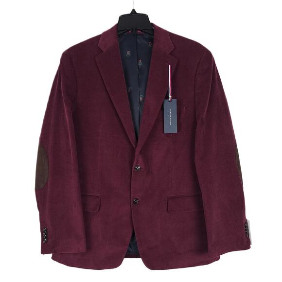 Tommy Hilfiger Men's Modern-Fit 100% Cotton Corduroy Sport Coat Burgundy 48R NWT - Picture 1 of 7